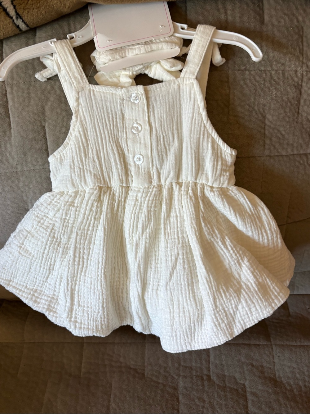 Nicole Miller White Textured Cotton Sun Dress for Kids